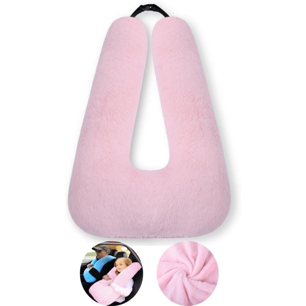 Kids Travel Pillow Car Seat Belt Cushion Soft Pink Neck Support Pillow